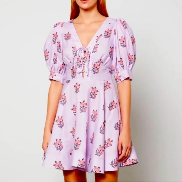 House of Harlow 1960 Dresses | House of Harlow 1960 Floral Linen Blend Puff Sleeve Mini Dress Size 6 | Color: Purple | Size: 6 | Iheartdealz's Closet
